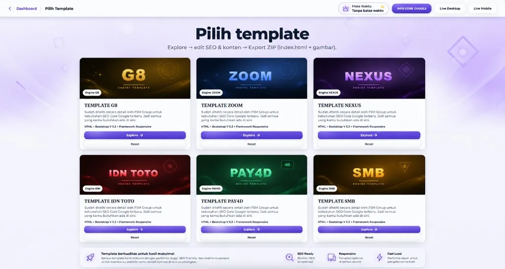 Pratinjau Template SEO Up Rank: Pilih Template